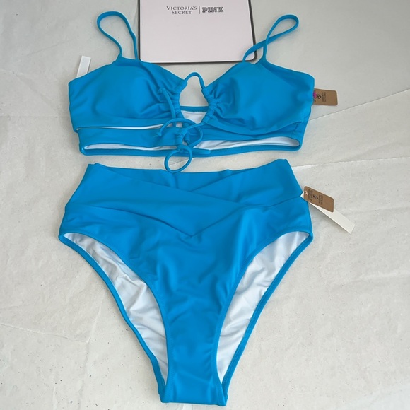 (M) 2pcs Swim Victoria’s Secret PINK Bikini Top High Waist Bottom Set - Picture 1 of 16